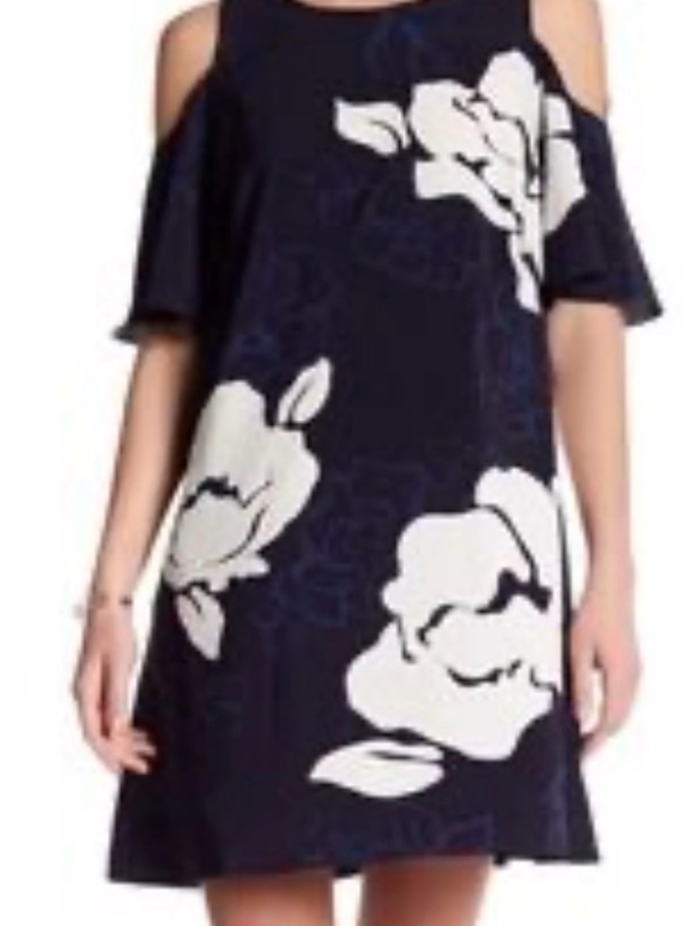 Laundry by Shelli Segal Bold Floral Cold Shoulder Flutter sleeve A-line dress M